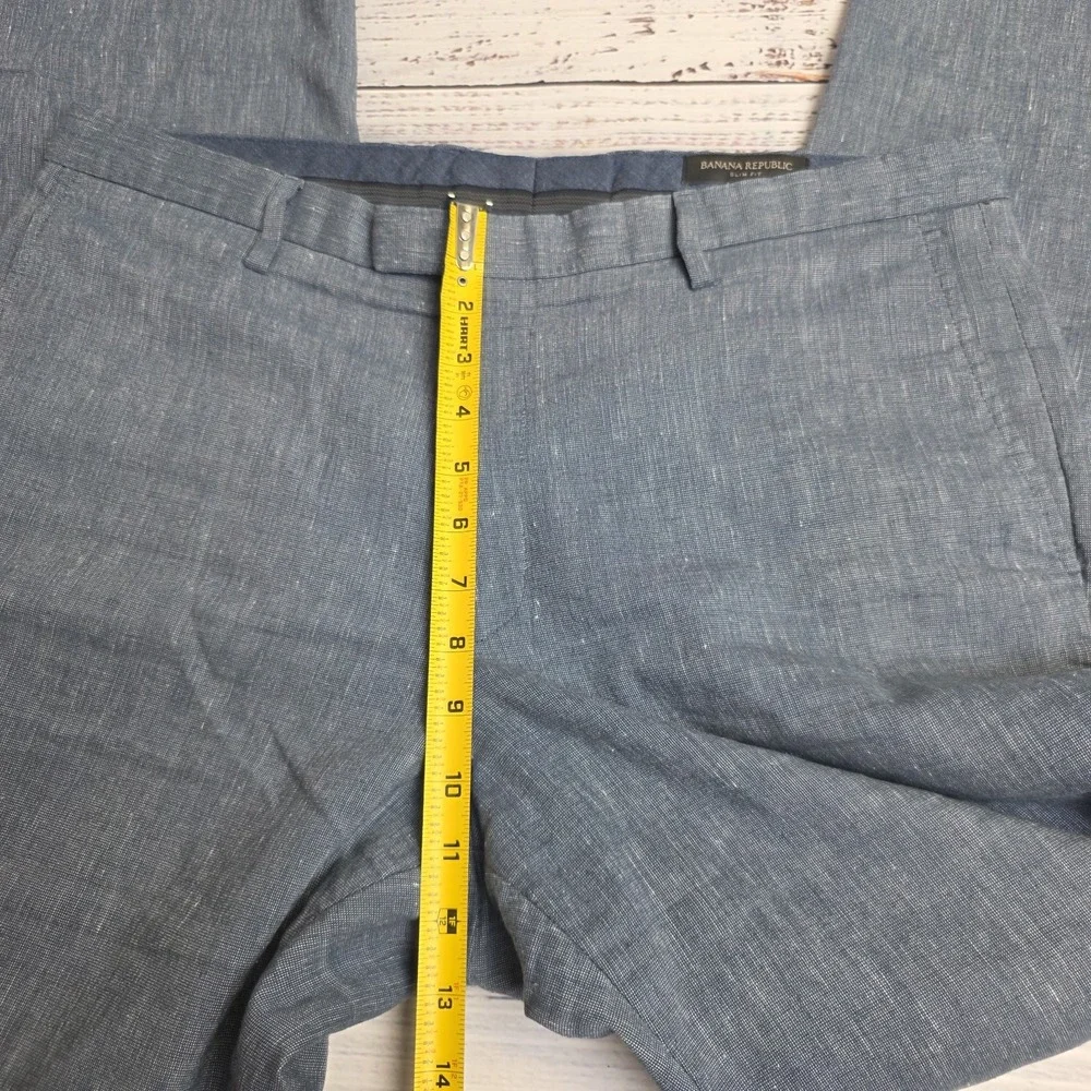 Banana Republic Pants Mens 34x33 Blue Linen Blend Flat Front Dress Trouser Slim‎